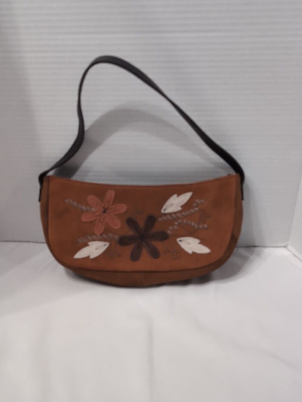Suede mini hobo handbag floral leaf design Coin Pouch vintage cute
